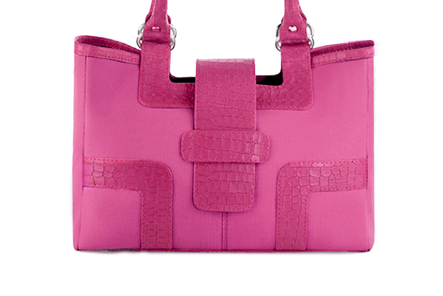 Fuschia pink women's dress handbag, matching pumps and belts. Profile view - Florence KOOIJMAN